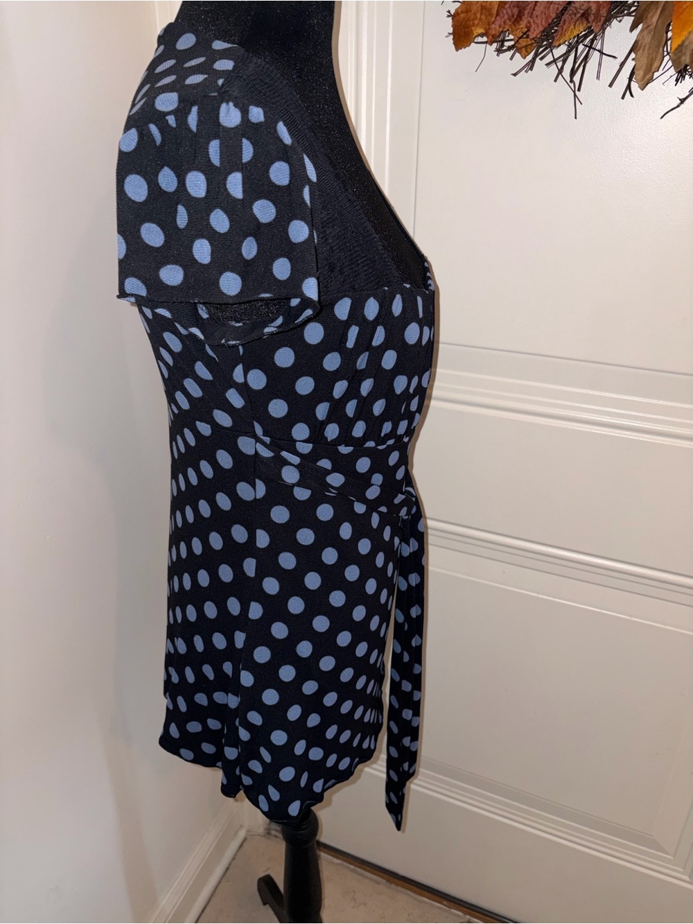 INC International Concepts Black Top with Light Blue Polka Dots and Square Neck - Picture 6 of 12